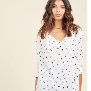 ModCloth NWOT Black white feather blouse
